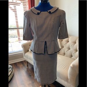 Women's Retro Neck Houndstooth-Print Peplum dress